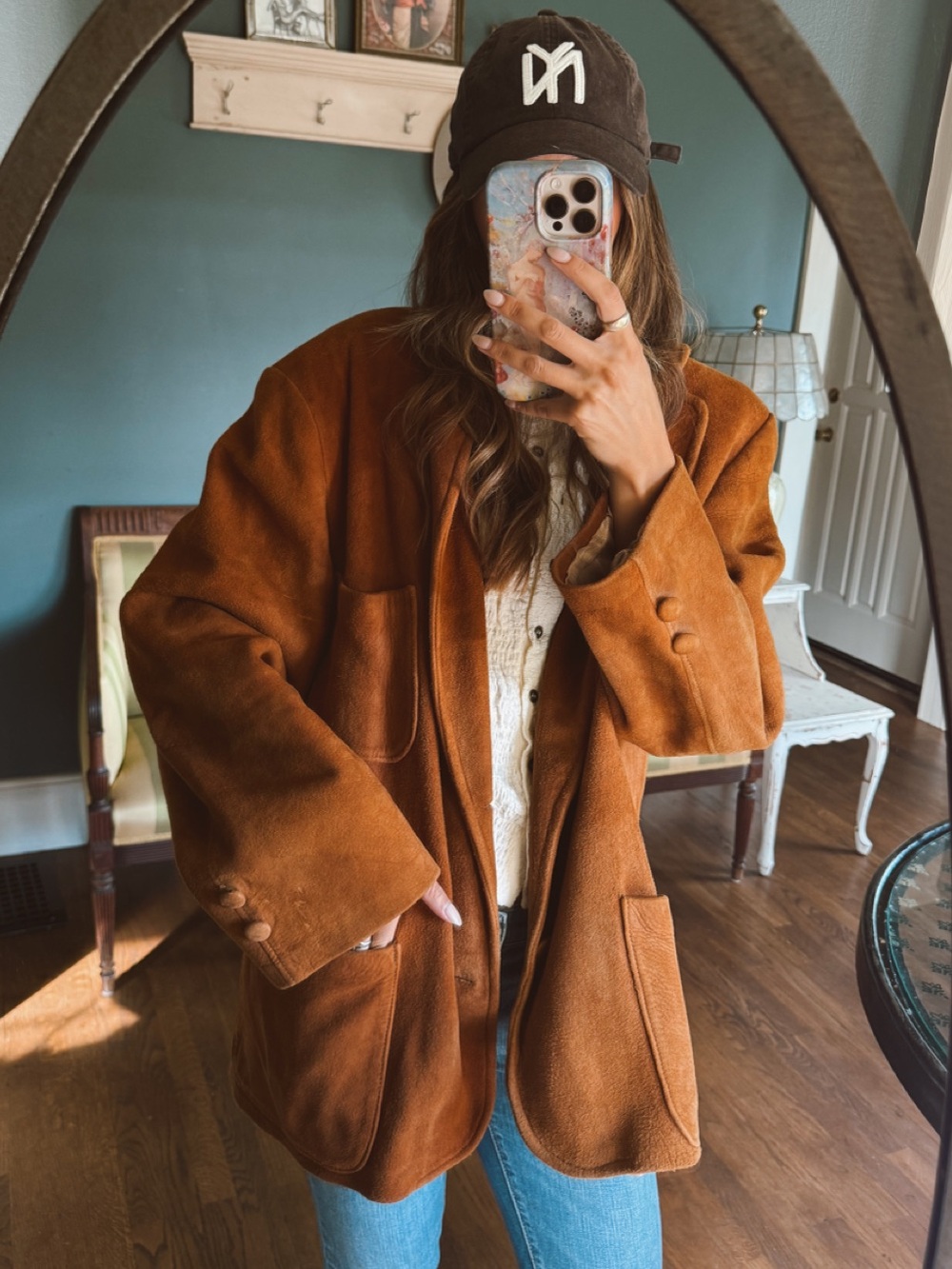 Rust Brown Oversized Suede genuine leather Blazer Jacket sz XL